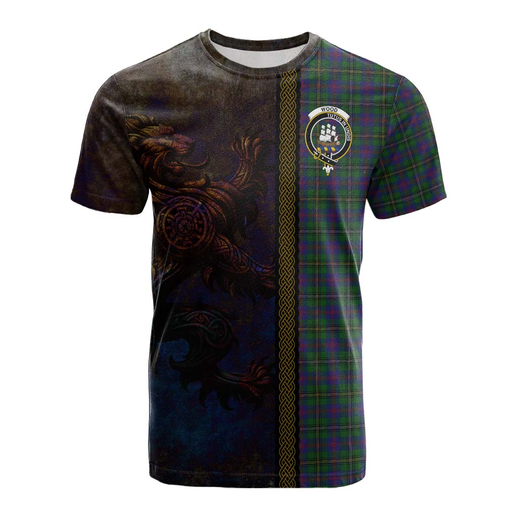 Tartan Vibes Clothing Wood Tartan Family Crest Cotton T-shirt Alba Gu Brath Be Brave Lion Ancient Style