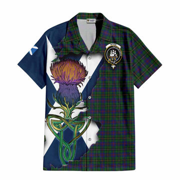 Tartan Vibes Clothing Wood Tartan Family Crest Short Sleeve Button Shirt Scottish Thistle Celtic Inspired