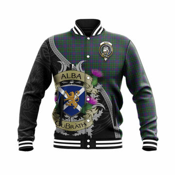 Tartan Vibes Clothing Wood Tartan Family Crest Baseball Jacket Lion Rampant Royal Thistle Shield Celtic Inspired
