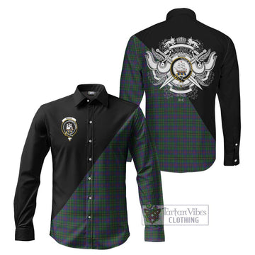Wood Tartan Long Sleeve Button Shirt with Family Crest and Military Logo Style Men's Shirt S - Tartanvibesclothing Shop