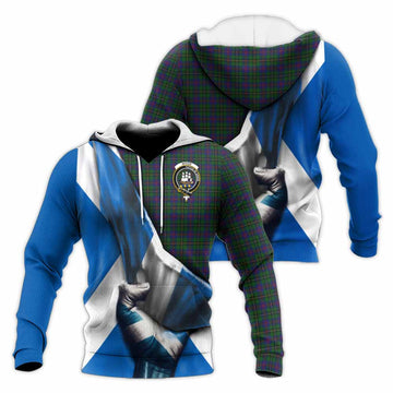 Wood Tartan Knitted Hoodie with Family Crest Scotland Patriotic Style
