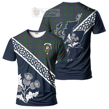 Wood Tartan T-Shirt Featuring Thistle and Scotland Map