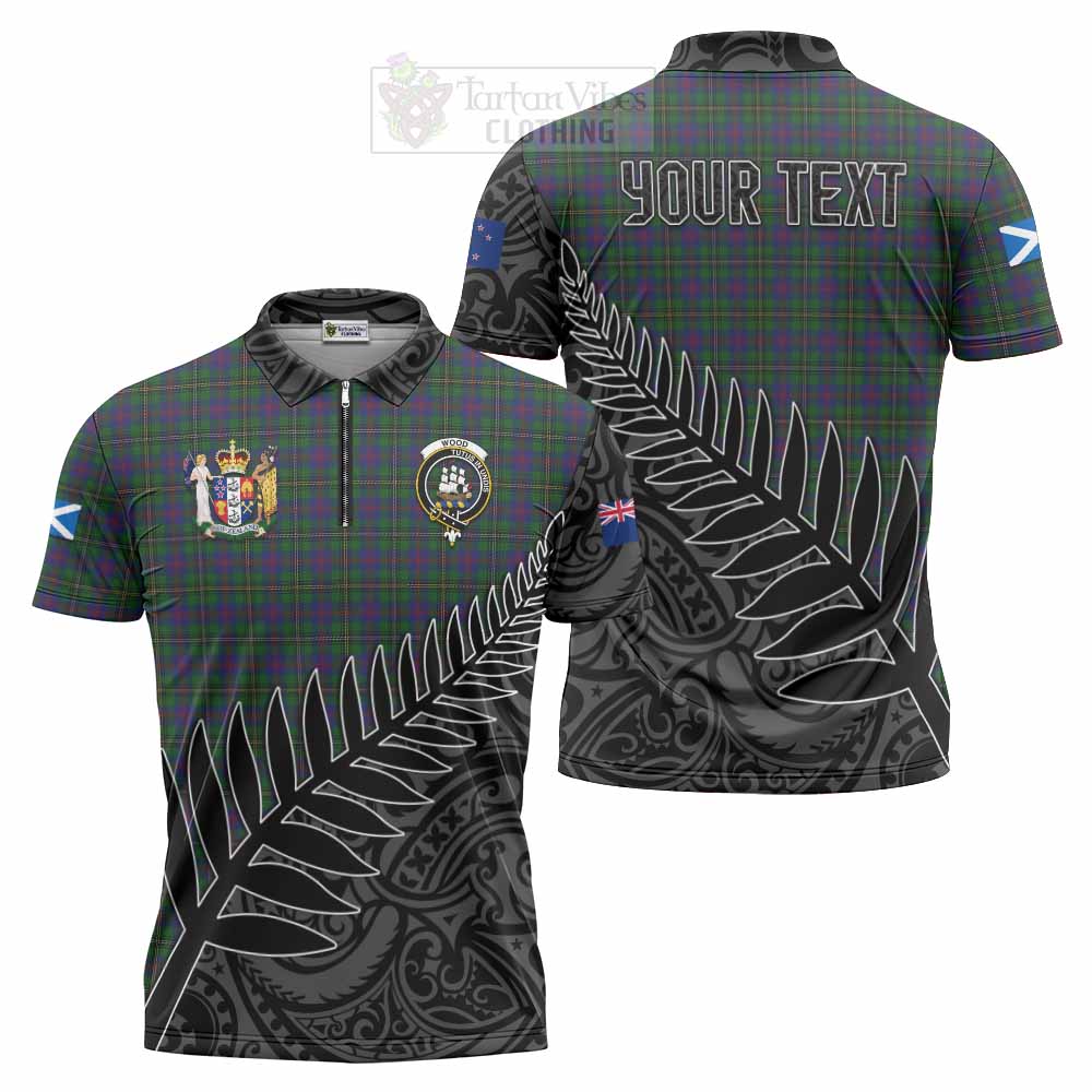 Tartan Vibes Clothing Wood Crest Tartan Zipper Polo Shirt with New Zealand Silver Fern Half Style