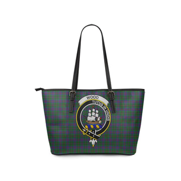 Wood Tartan Leather Tote Bag with Family Crest