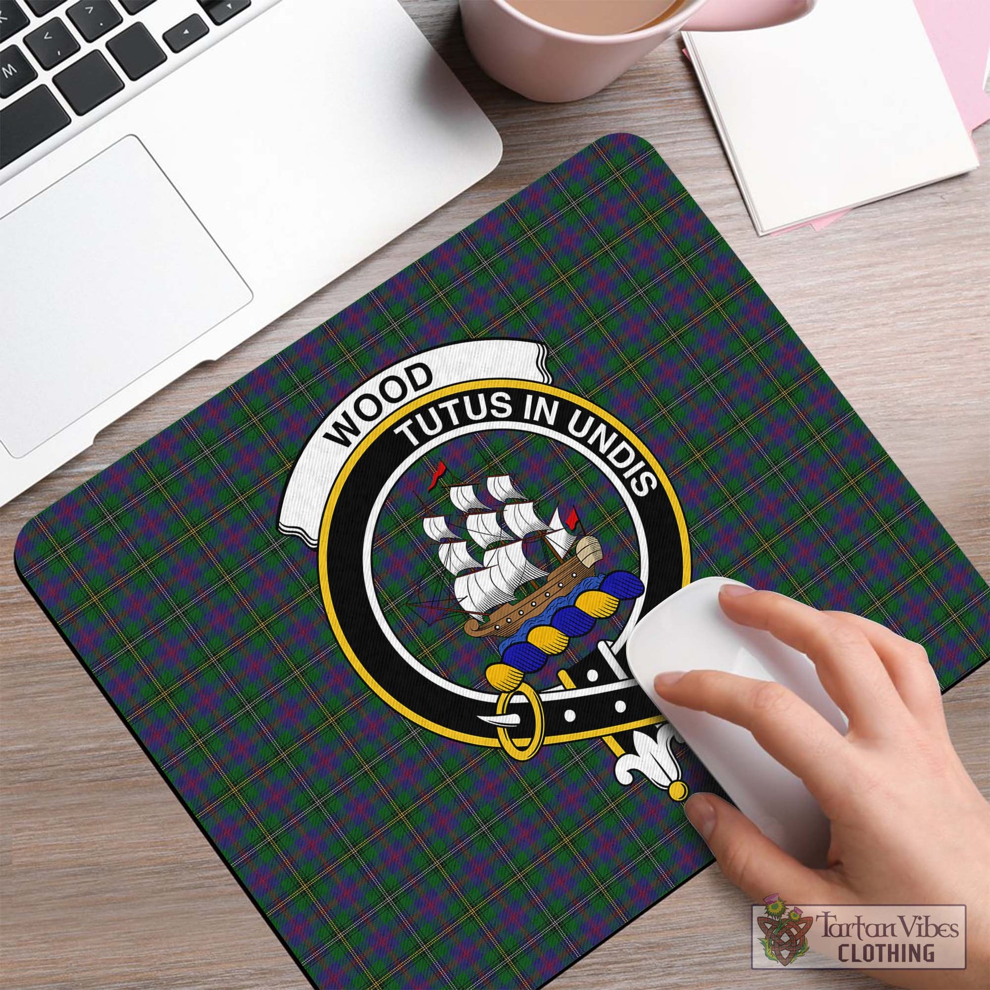 Tartan Vibes Clothing Wood Tartan Mouse Pad with Family Crest