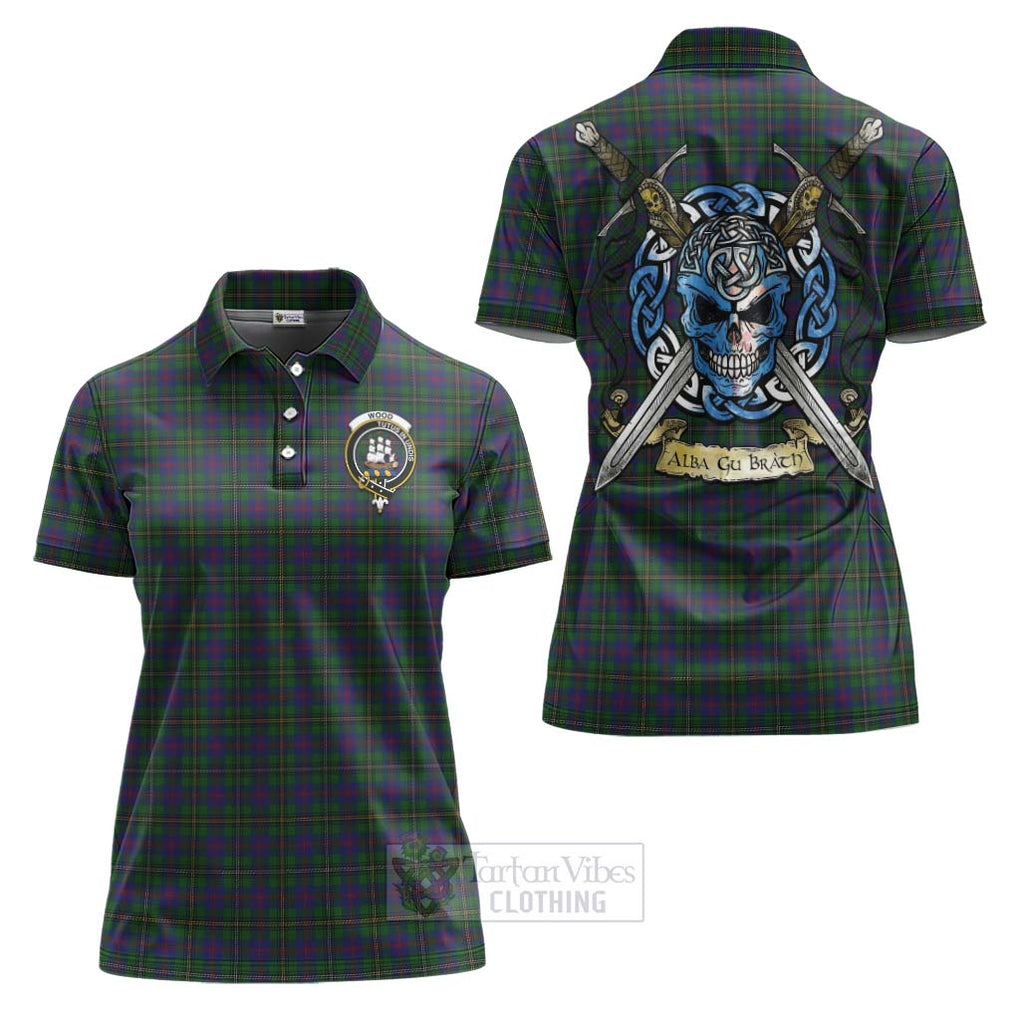 Tartan Vibes Clothing Wood Tartan Women's Polo Shirt with Family Crest Celtic Skull Style