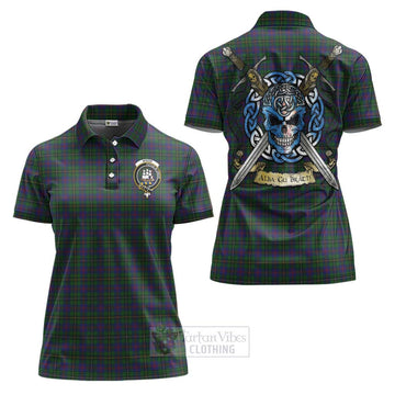 Tartan Vibes Clothing Wood Tartan Women's Polo Shirt with Family Crest Celtic Skull Style