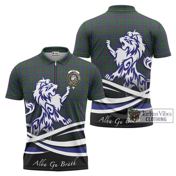 Wood Tartan Zipper Polo Shirt with Alba Gu Brath Regal Lion Emblem Unisex - Tartanvibesclothing Shop