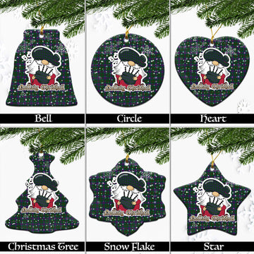Wood Tartan Christmas Ornaments with Scottish Gnome Playing Bagpipes