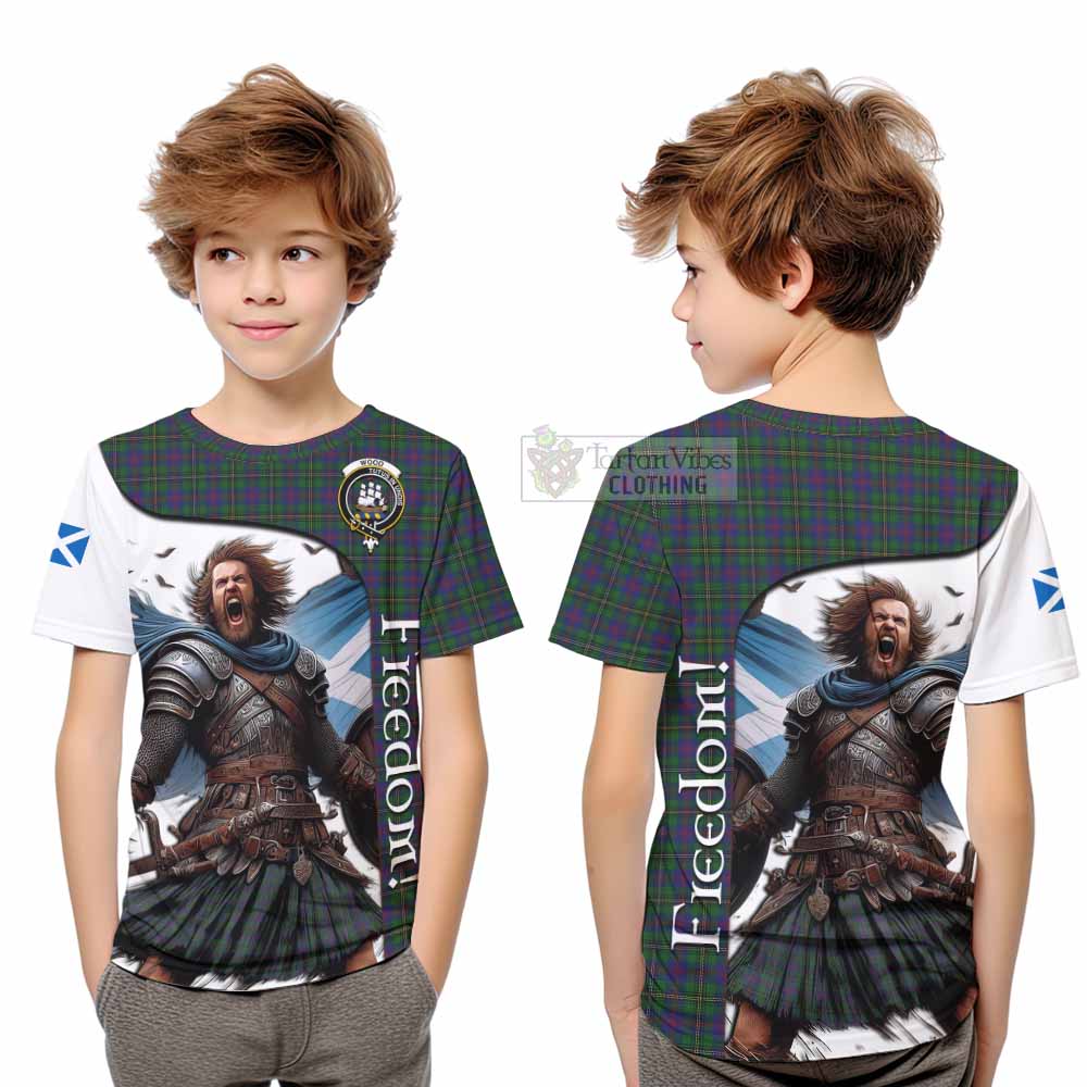 Tartan Vibes Clothing Wood Crest Tartan Kid T-Shirt Inspired by the Freedom of Scottish Warrior