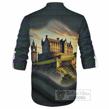 Wood Tartan Family Crest Ghillie Kilt Shirt with Scottish Ancient Castle Style