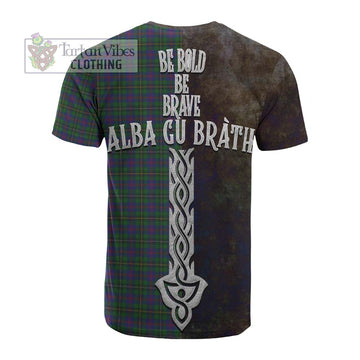 Wood Tartan Family Crest Cotton T-shirt Alba Gu Brath Be Brave Lion Ancient Style