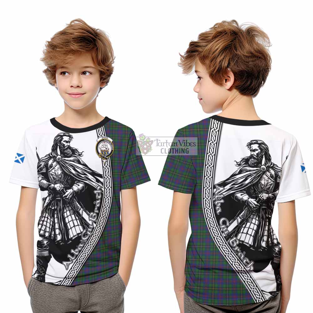 Wood Tartan Clan Crest Kid T-Shirt with Highlander Warrior Celtic Style