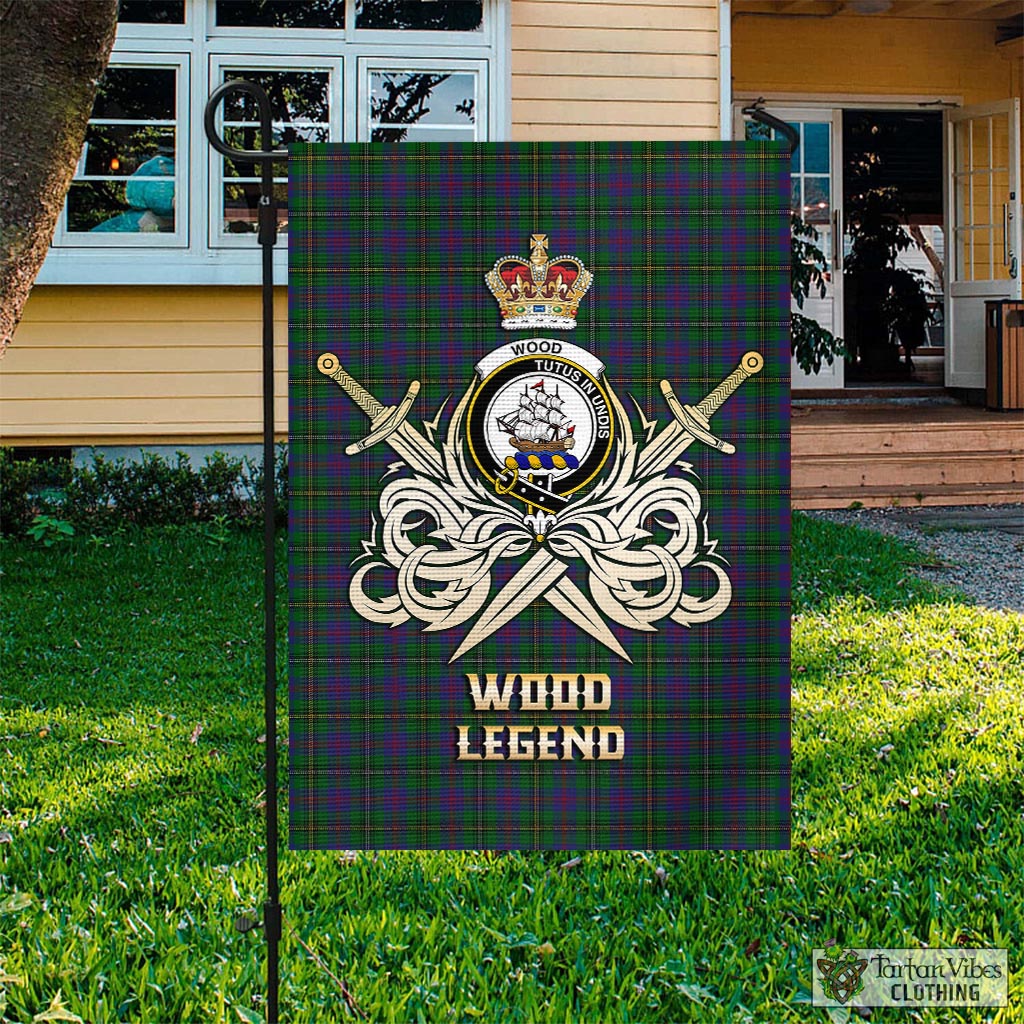 Tartan Vibes Clothing Wood Tartan Flag with Clan Crest and the Golden Sword of Courageous Legacy