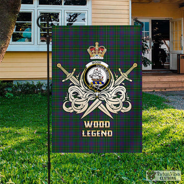 Wood Tartan Garden Flag with Clan Crest and the Golden Sword of Courageous Legacy