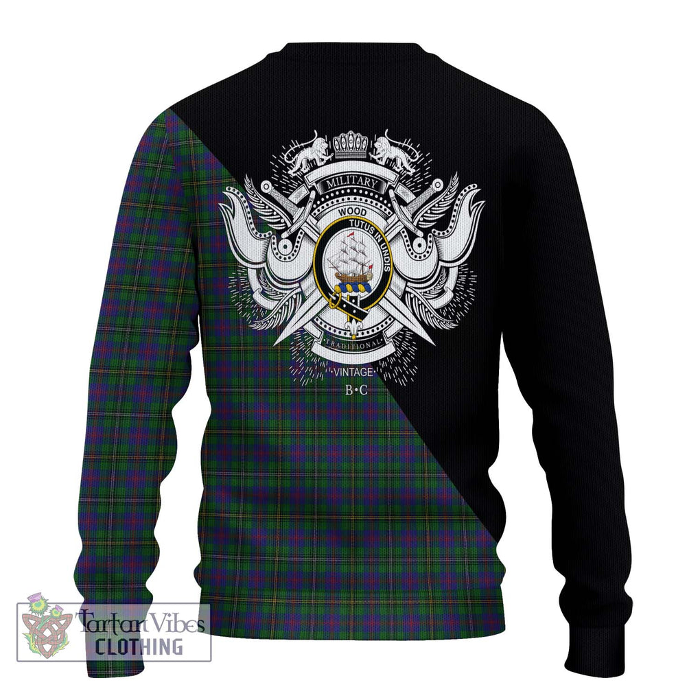 Wood Tartan Knitted Sweater with Family Crest and Military Logo Style - Tartanvibesclothing Shop