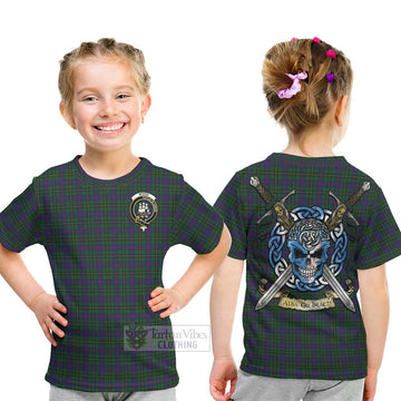 Tartan Vibes Clothing Wood Tartan Kid T-Shirt with Family Crest Celtic Skull Style