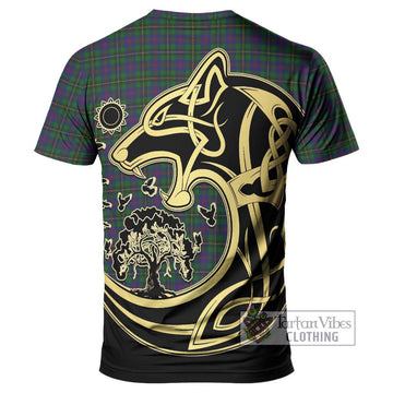 Wood Tartan T-Shirt with Family Crest Celtic Wolf Style - Tartan Vibes Clothing