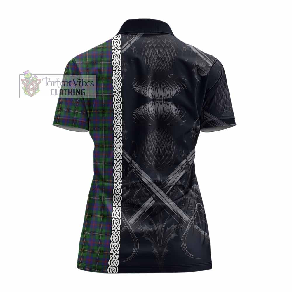 Tartan Vibes Clothing Wood Tartan Women's Polo Shirt with Family Crest Cross Sword Thistle Celtic Vibes