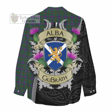 Wood Tartan Family Crest Women's Casual Shirt Lion Rampant Royal Thistle Shield Celtic Inspired