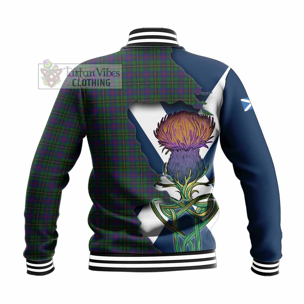 Tartan Vibes Clothing Wood Tartan Family Crest Baseball Jacket Scottish Thistle Celtic Inspired