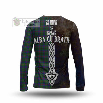 Wood Tartan Family Crest Long Sleeve T-Shirt Alba Gu Brath Be Brave Lion Ancient Style