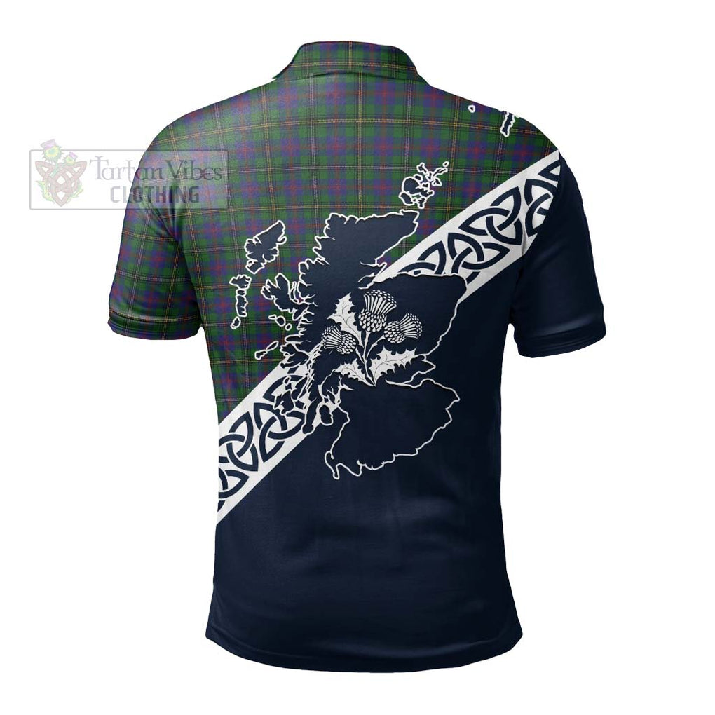 Wood Tartan Polo Shirt Featuring Thistle and Scotland Map