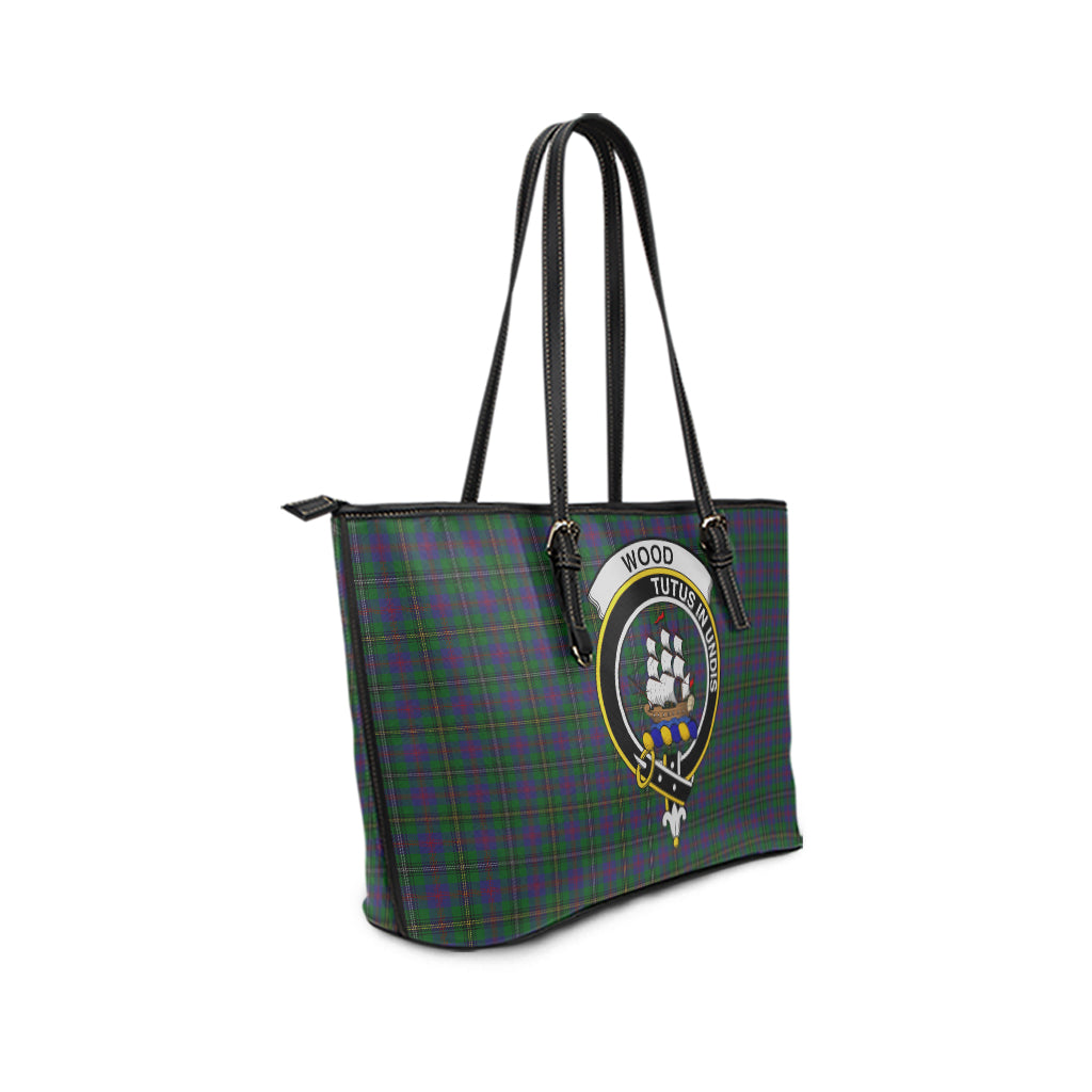 Wood Tartan Leather Tote Bag with Family Crest - Tartan Vibes Clothing