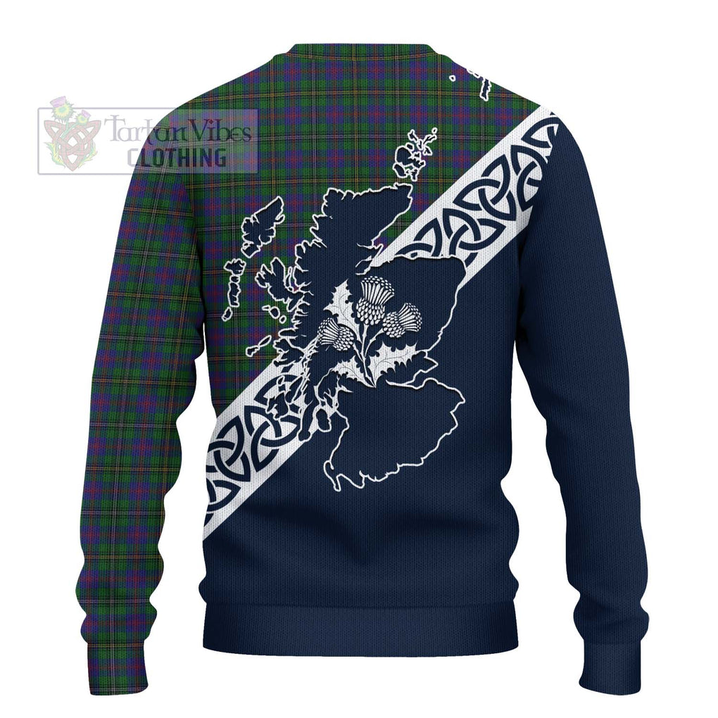Tartan Vibes Clothing Wood Tartan Knitted Sweater Featuring Thistle and Scotland Map