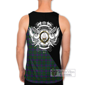 Wood Tartan Men's Tank Top with Family Crest and Military Logo Style - Tartanvibesclothing Shop