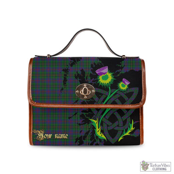 Wood Tartan Waterproof Canvas Bag with Scotland Map and Thistle Celtic Accents