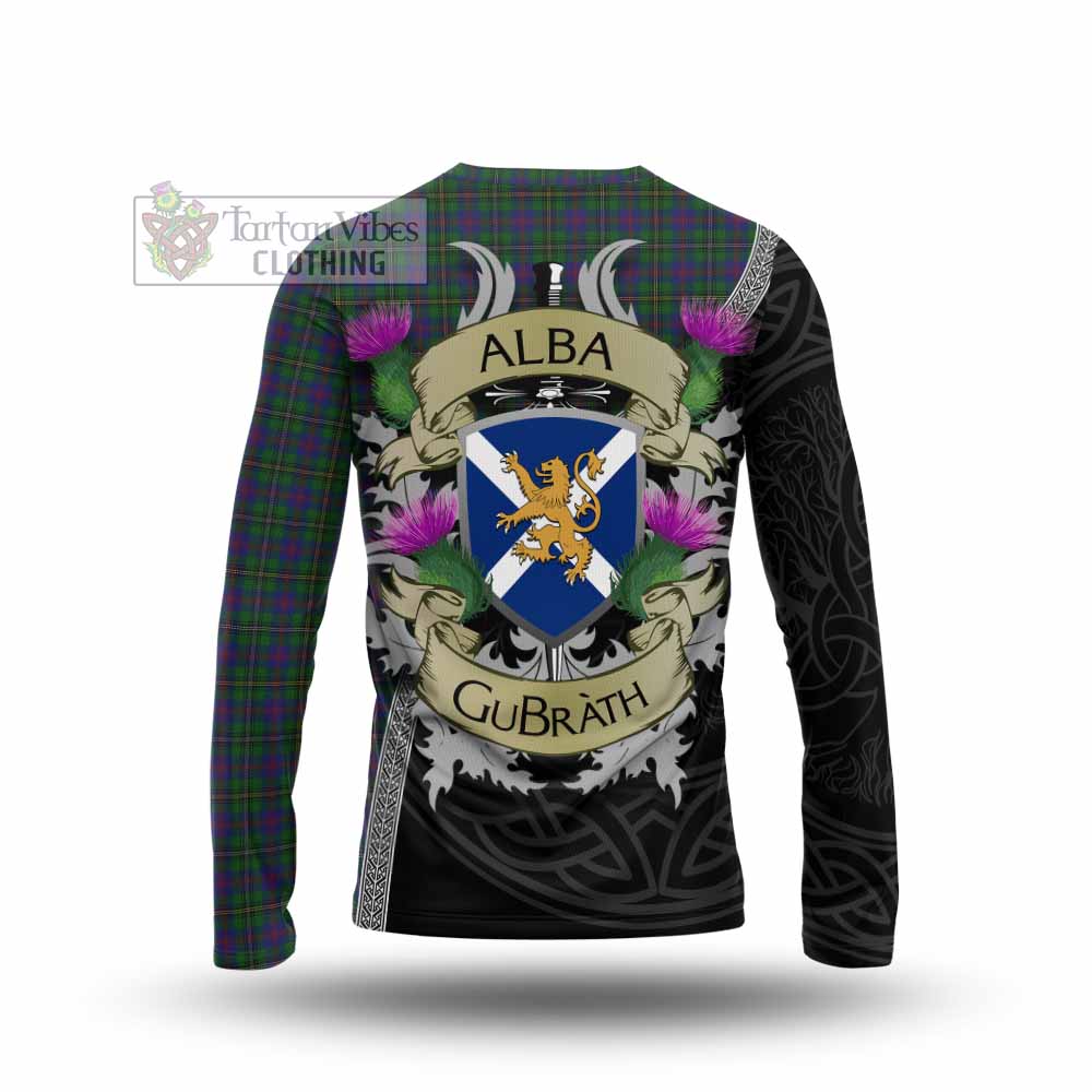 Tartan Vibes Clothing Wood Tartan Family Crest Long Sleeve T-Shirt Lion Rampant Royal Thistle Shield Celtic Inspired