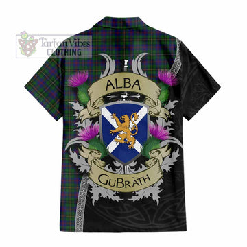 Tartan Vibes Clothing Wood Tartan Family Crest Short Sleeve Button Shirt Lion Rampant Royal Thistle Shield Celtic Inspired