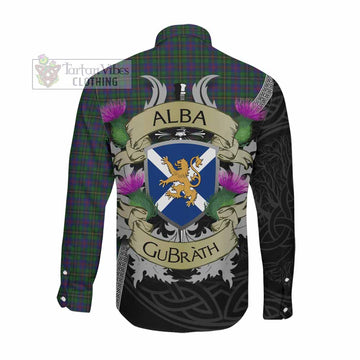 Wood Tartan Family Crest Long Sleeve Button Shirt Lion Rampant Royal Thistle Shield Celtic Inspired