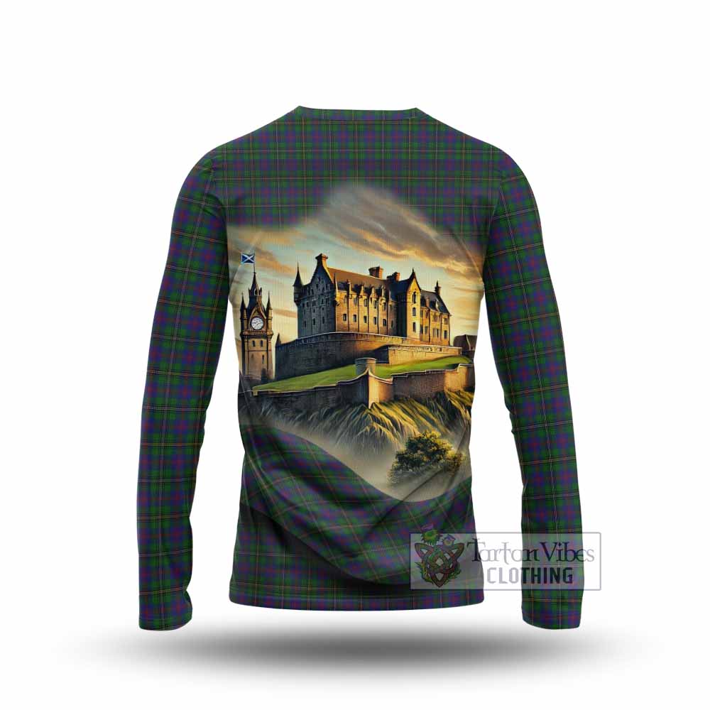 Tartan Vibes Clothing Wood Tartan Family Crest Long Sleeve T-Shirt with Scottish Ancient Castle Style