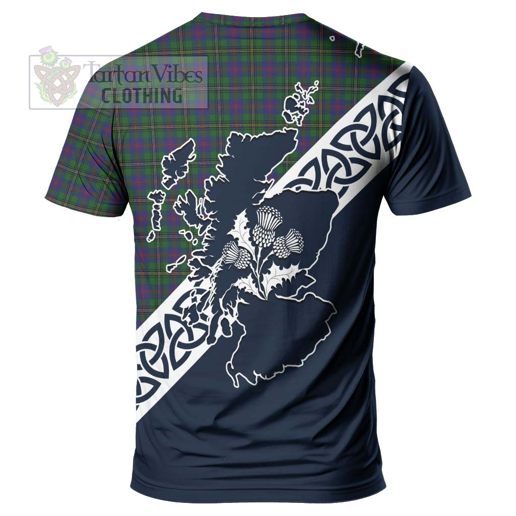 Wood Tartan T-Shirt Featuring Thistle and Scotland Map