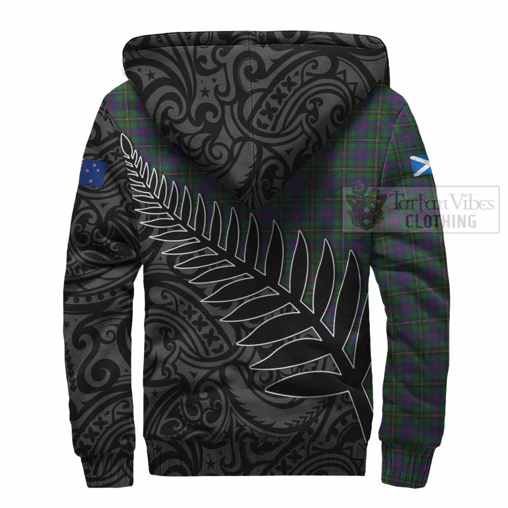 Tartan Vibes Clothing Wood Crest Tartan Sherpa Hoodie with New Zealand Silver Fern Half Style