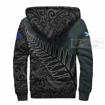 Tartan Vibes Clothing Wood Crest Tartan Sherpa Hoodie with New Zealand Silver Fern Half Style