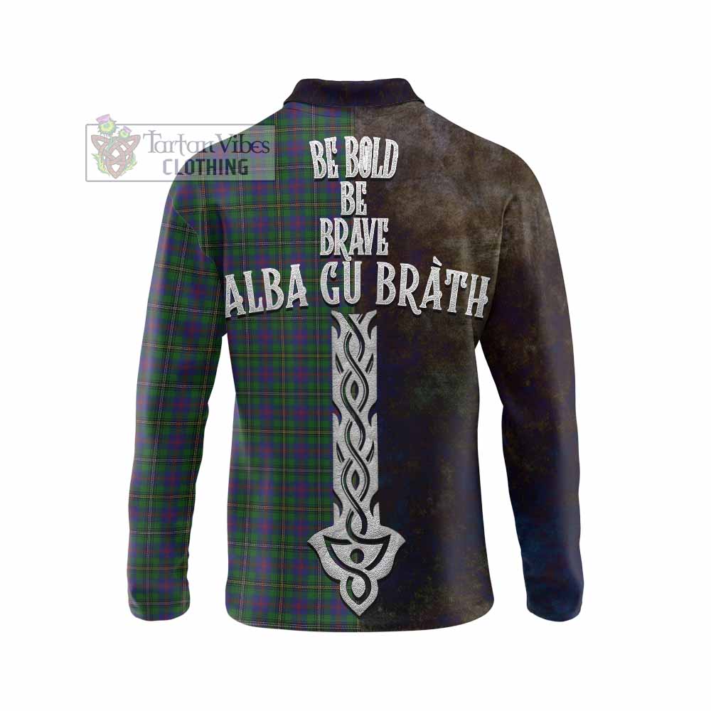 Tartan Vibes Clothing Wood Tartan Family Crest Long Sleeve Polo Shirt Alba Gu Brath Be Brave Lion Ancient Style