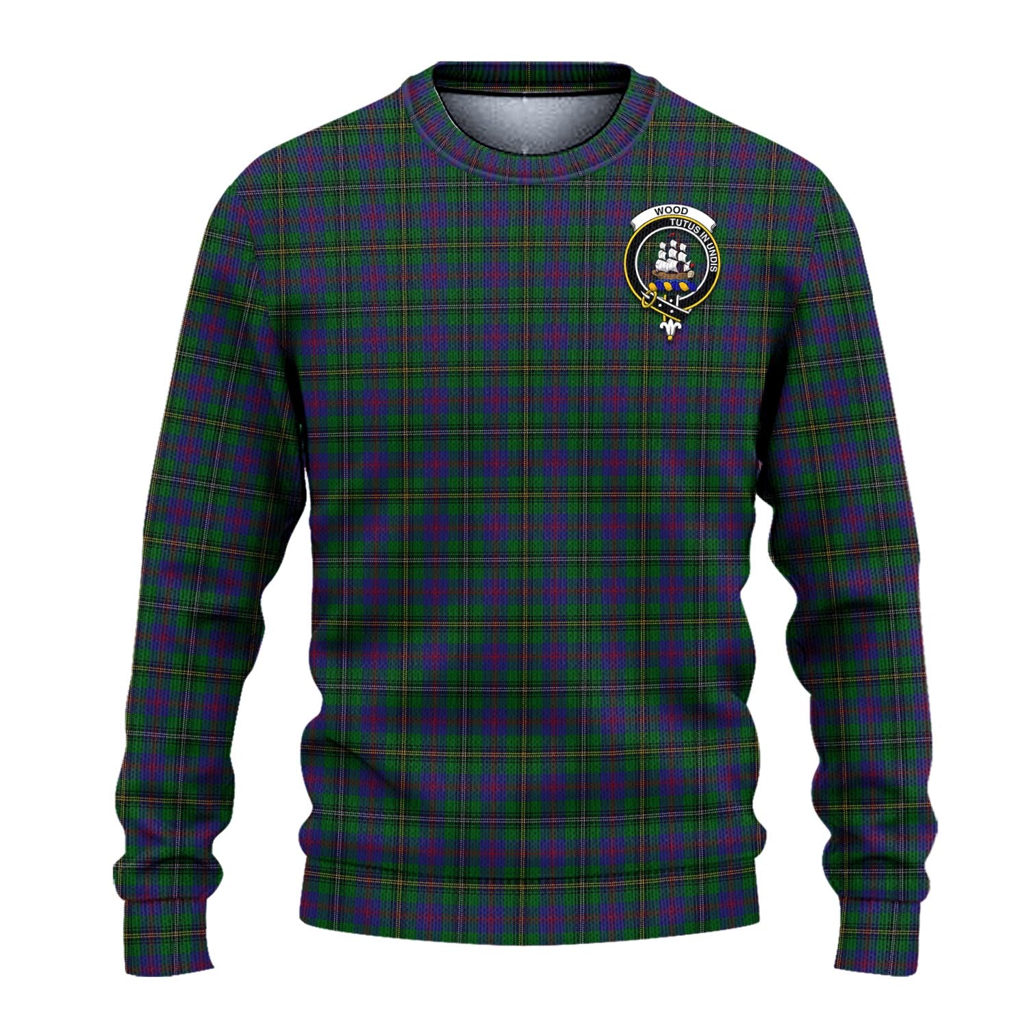 Wood Tartan Knitted Sweater with Family Crest - Tartanvibesclothing