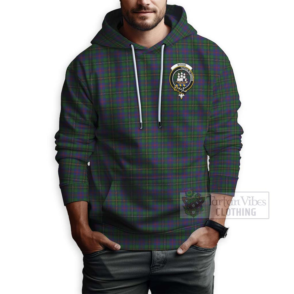 Tartan Vibes Clothing Wood Tartan Hoodie with Family Crest and Bearded Skull Holding Bottles of Whiskey