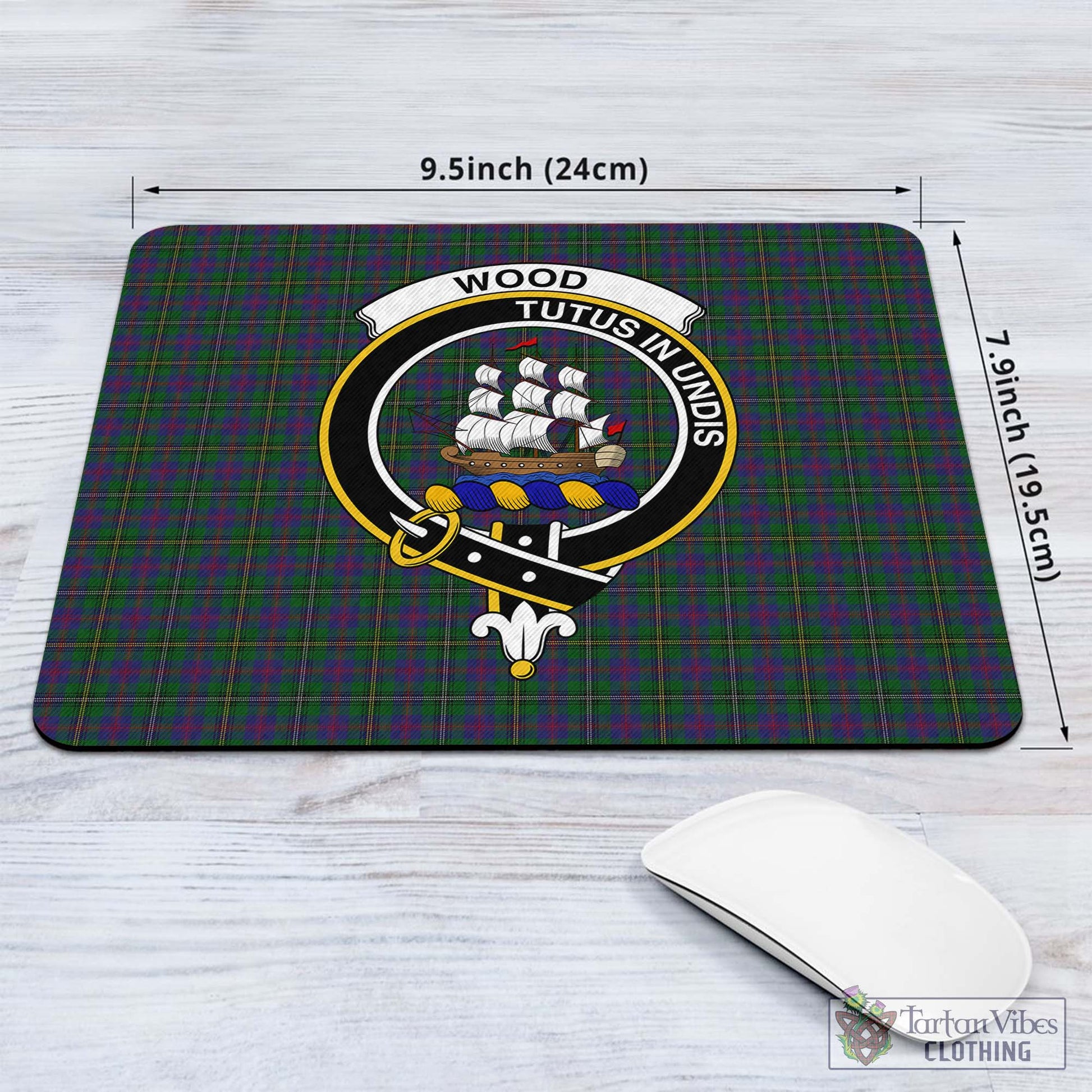 Tartan Vibes Clothing Wood Tartan Mouse Pad with Family Crest