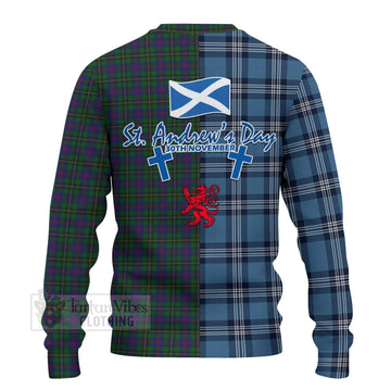 Tartan Vibes Clothing Wood Tartan Knitted Sweater Happy St. Andrew's Day Half Tartan Style