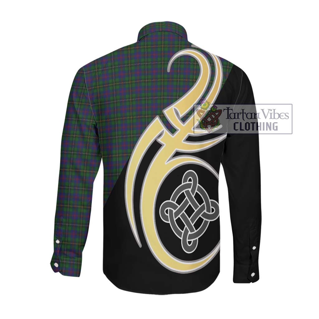 Wood Tartan Long Sleeve Button Shirt with Family Crest and Celtic Symbol Style Men's Shirt - Tartan Vibes Clothing