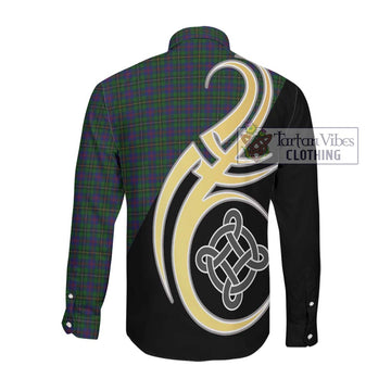 Wood Tartan Long Sleeve Button Shirt with Family Crest and Celtic Symbol Style Men's Shirt - Tartan Vibes Clothing