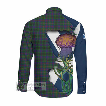 Wood Tartan Family Crest Long Sleeve Button Shirt Scottish Thistle Celtic Inspired