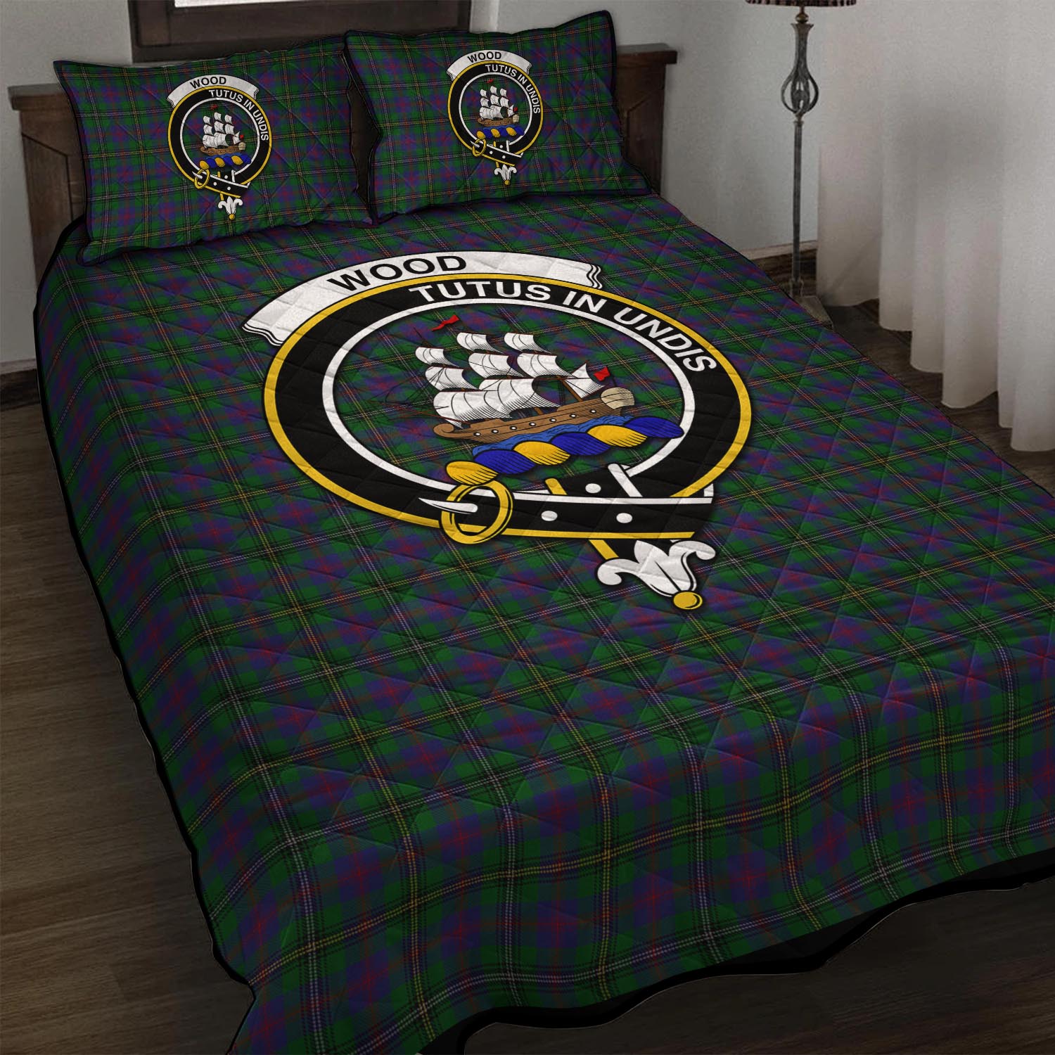 Wood Tartan Quilt Bed Set with Family Crest - Tartan Vibes Clothing