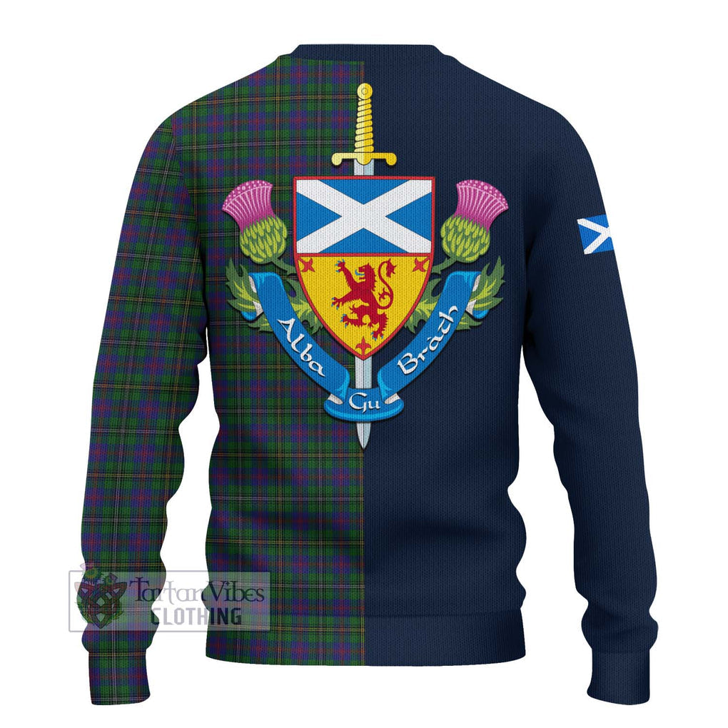 Tartan Vibes Clothing Wood Tartan Knitted Sweater with Scottish Lion Royal Arm Half Style