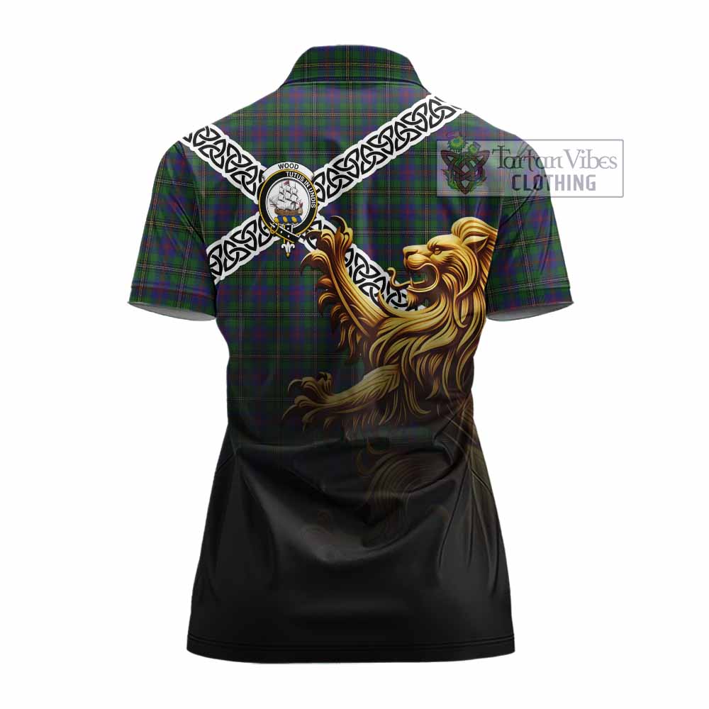 Tartan Vibes Clothing Wood Crest Tartan Women's Polo Shirt with Golden Lion Emblem Celtic Style