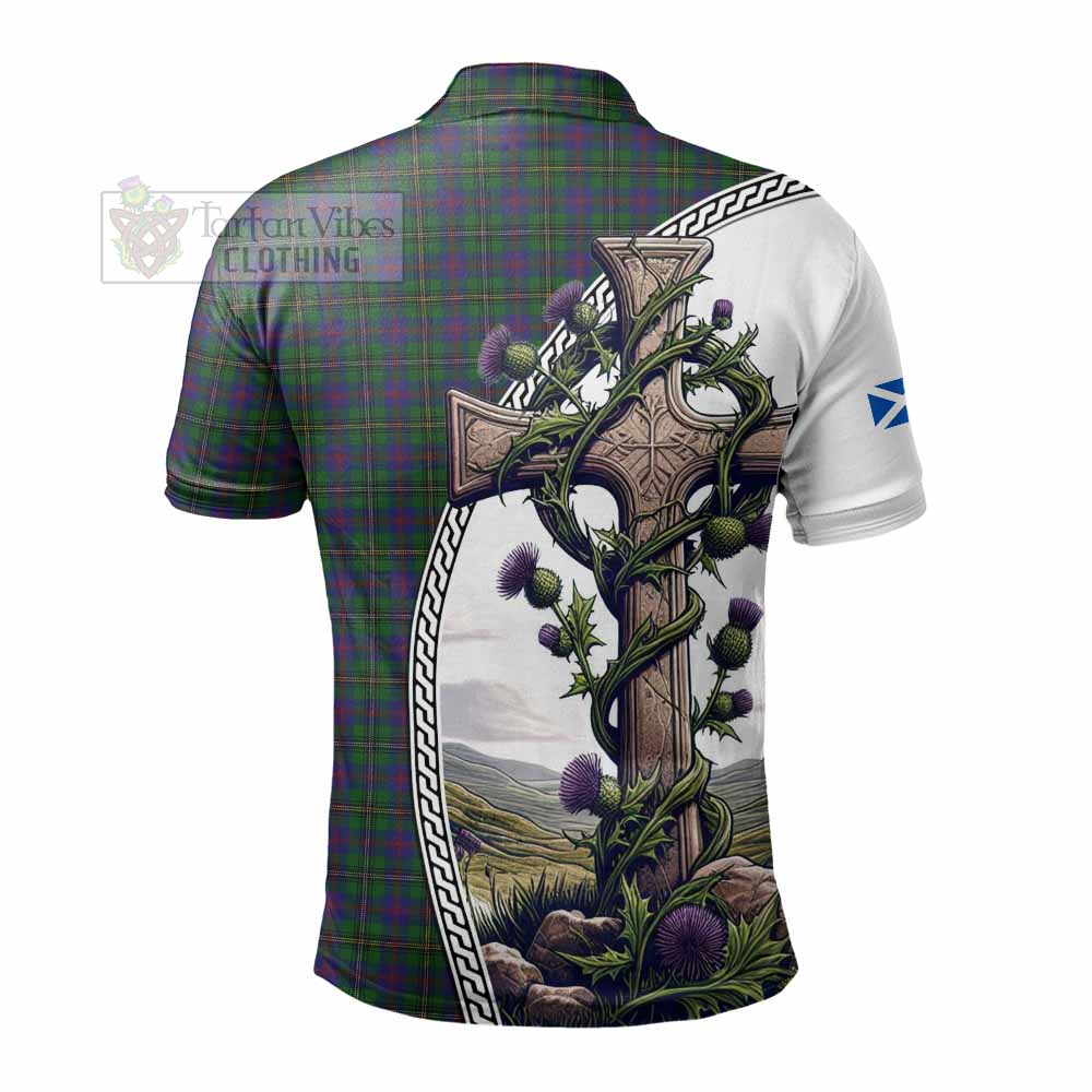 Tartan Vibes Clothing Wood Tartan Polo Shirt with Family Crest and St. Andrew's Cross Accented by Thistle Vines